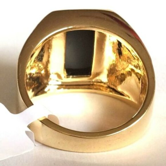 Gold Black Onyx Stone Ring Size 10 11 12 13 Mens Womens Unisex Statement - Picture 6 of 9